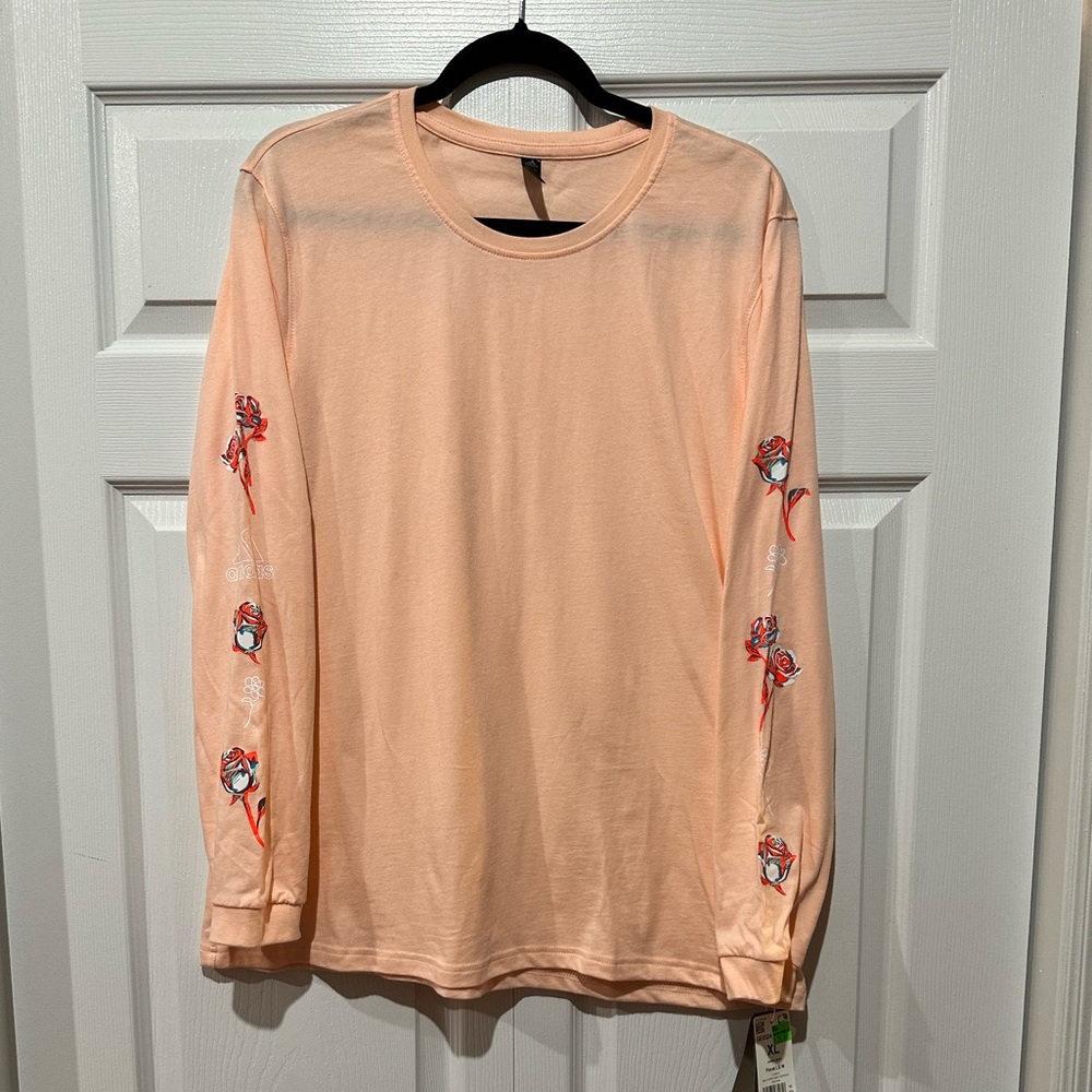 Adidas long sleeved t-shirt, peach color w/roses down sleeves size XL, NWT